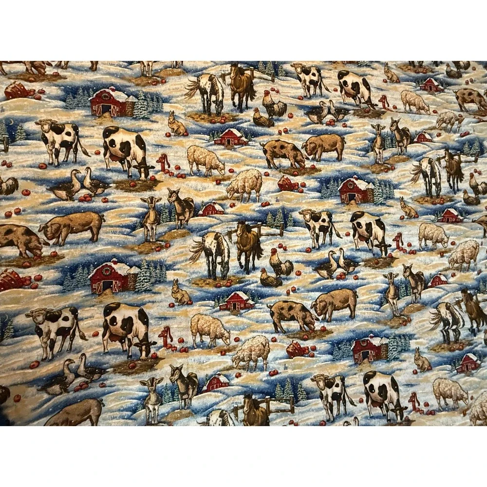 VTG new‎ Farm Winter Fabric 1 yard scene 35
